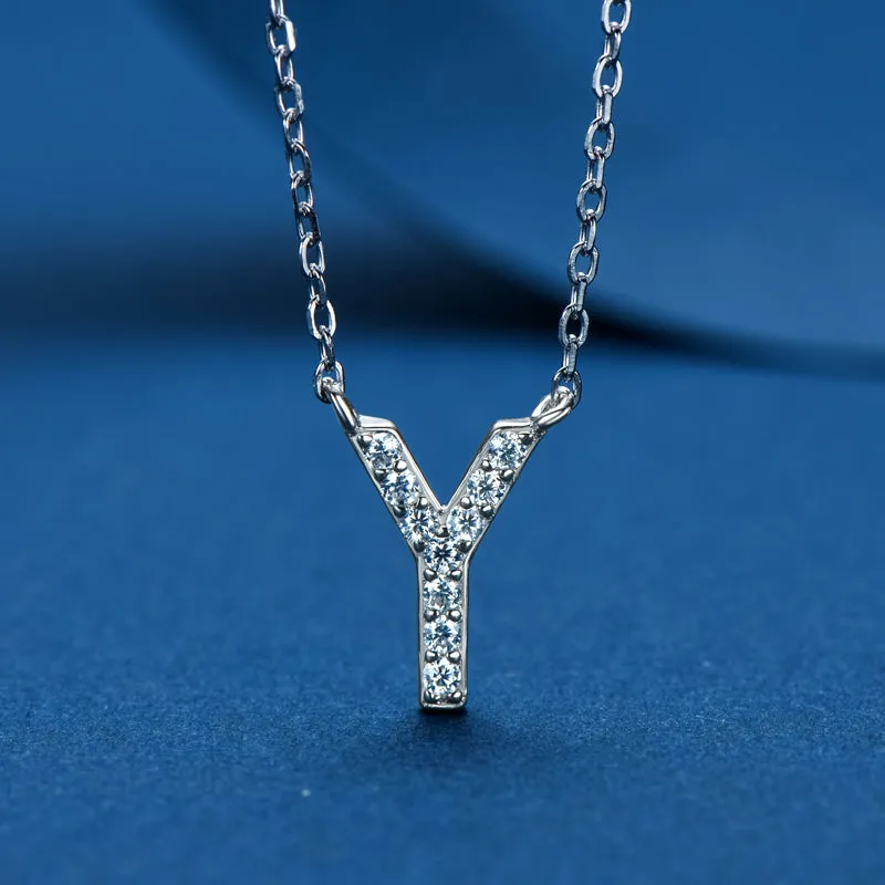 Micro Pave 1.4mm Round Moissanite A-Z Initial Alphabet Necklace