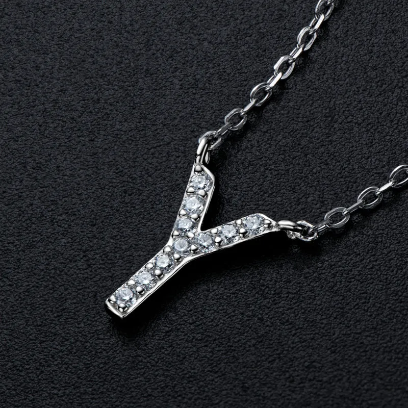 Micro Pave 1.4mm Round Moissanite A-Z Initial Alphabet Necklace