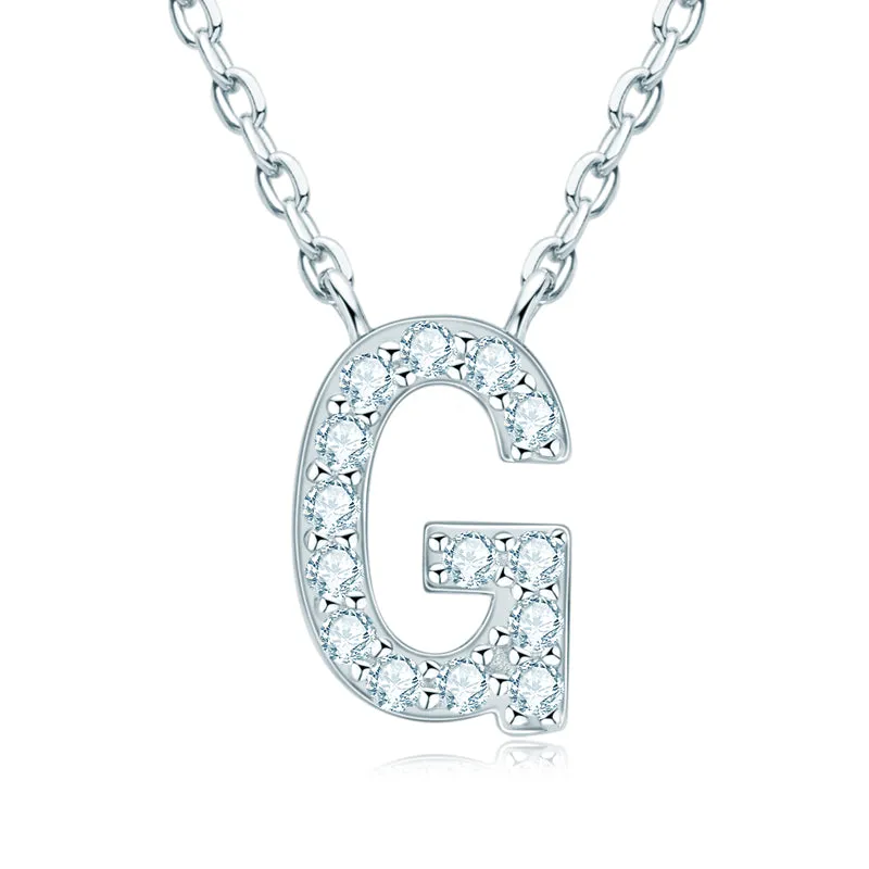 Micro Pave 1.4mm Round Moissanite A-Z Initial Alphabet Necklace