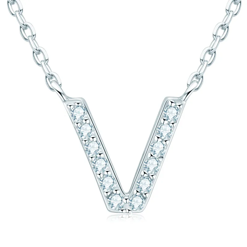 Micro Pave 1.4mm Round Moissanite A-Z Initial Alphabet Necklace