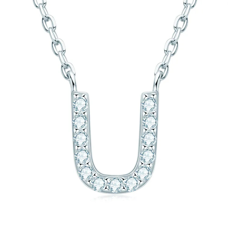 Micro Pave 1.4mm Round Moissanite A-Z Initial Alphabet Necklace