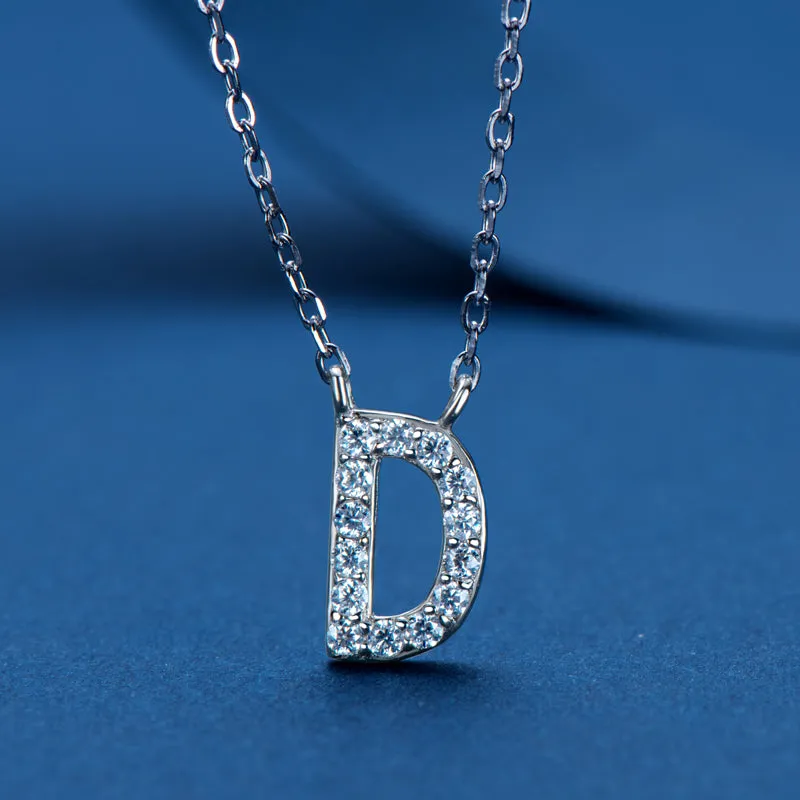 Micro Pave 1.4mm Round Moissanite A-Z Initial Alphabet Necklace
