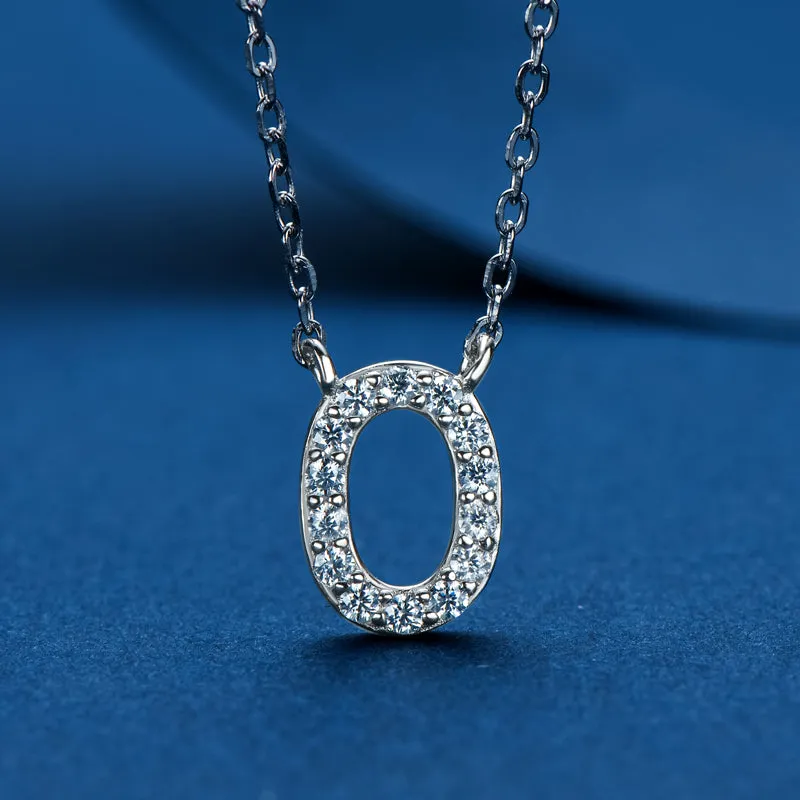 Micro Pave 1.4mm Round Moissanite A-Z Initial Alphabet Necklace