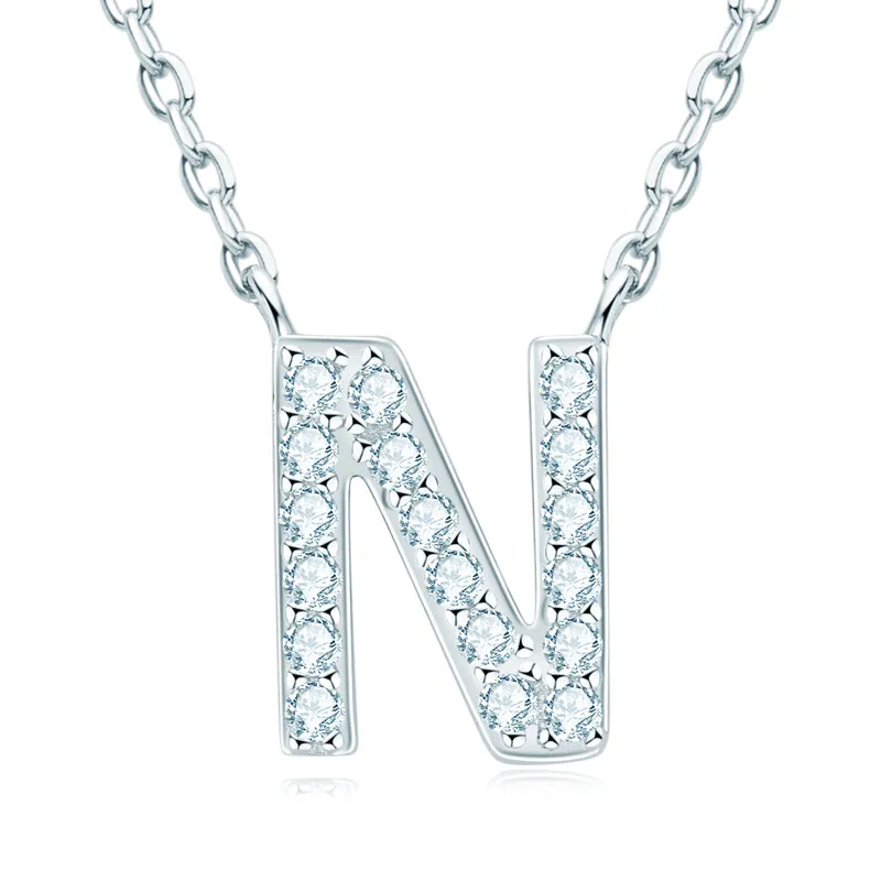 Micro Pave 1.4mm Round Moissanite A-Z Initial Alphabet Necklace