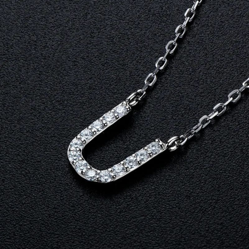 Micro Pave 1.4mm Round Moissanite A-Z Initial Alphabet Necklace