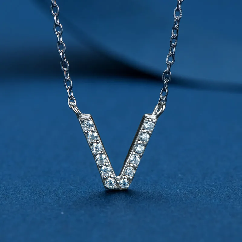 Micro Pave 1.4mm Round Moissanite A-Z Initial Alphabet Necklace