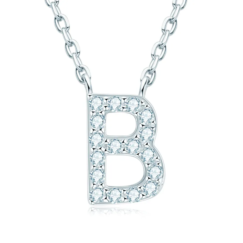 Micro Pave 1.4mm Round Moissanite A-Z Initial Alphabet Necklace