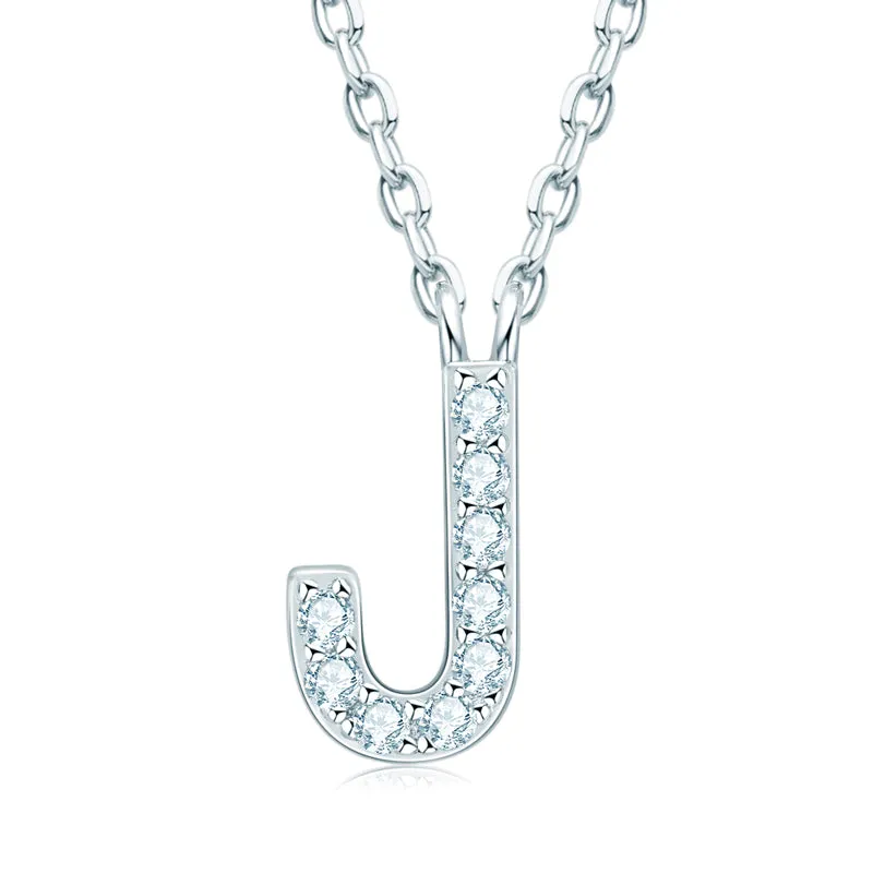 Micro Pave 1.4mm Round Moissanite A-Z Initial Alphabet Necklace