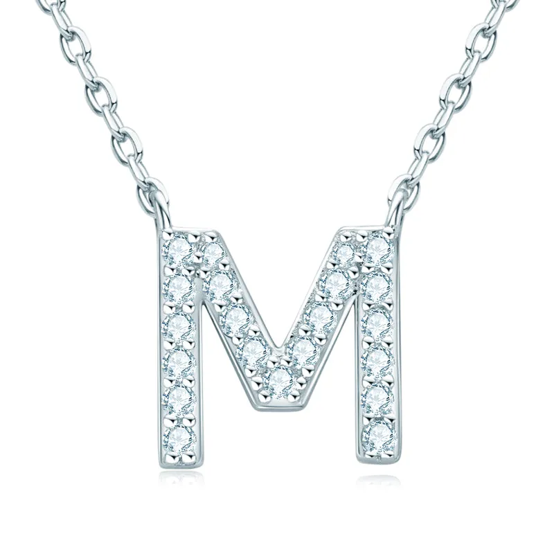 Micro Pave 1.4mm Round Moissanite A-Z Initial Alphabet Necklace