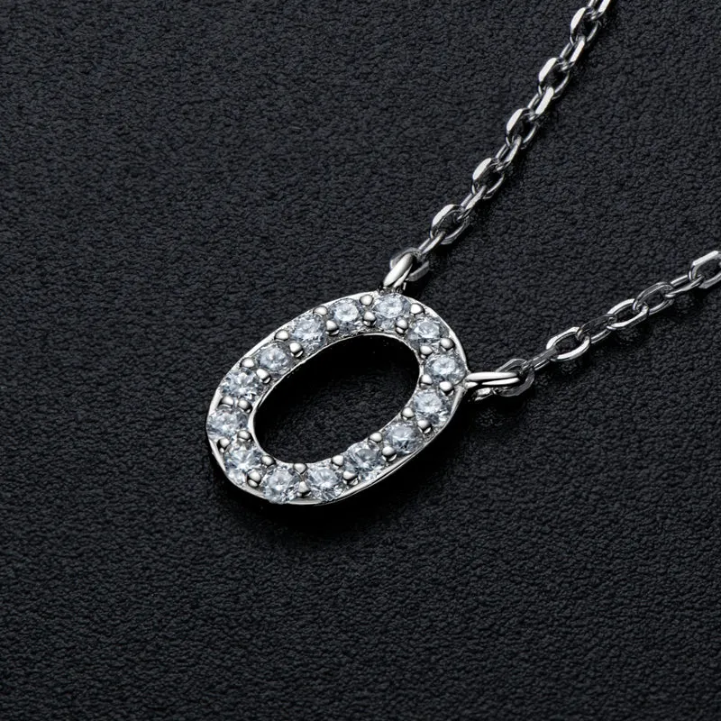 Micro Pave 1.4mm Round Moissanite A-Z Initial Alphabet Necklace