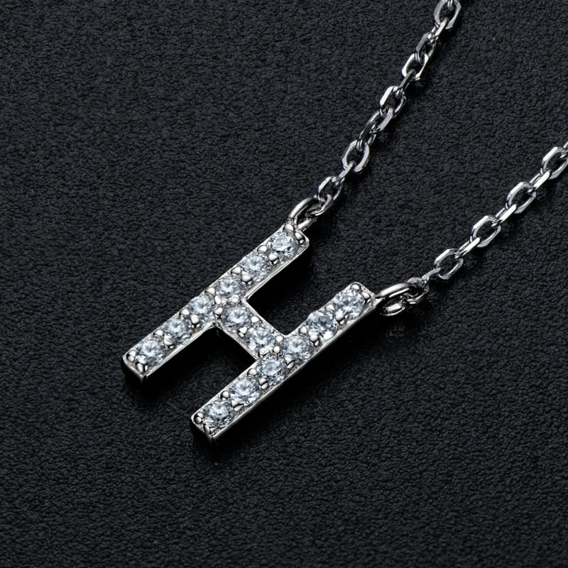 Micro Pave 1.4mm Round Moissanite A-Z Initial Alphabet Necklace