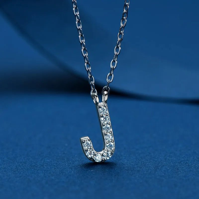 Micro Pave 1.4mm Round Moissanite A-Z Initial Alphabet Necklace