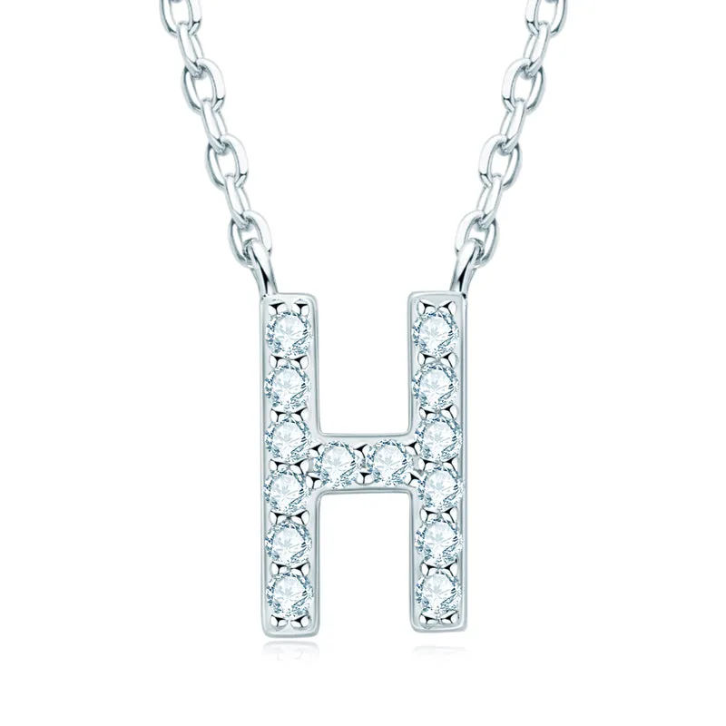 Micro Pave 1.4mm Round Moissanite A-Z Initial Alphabet Necklace