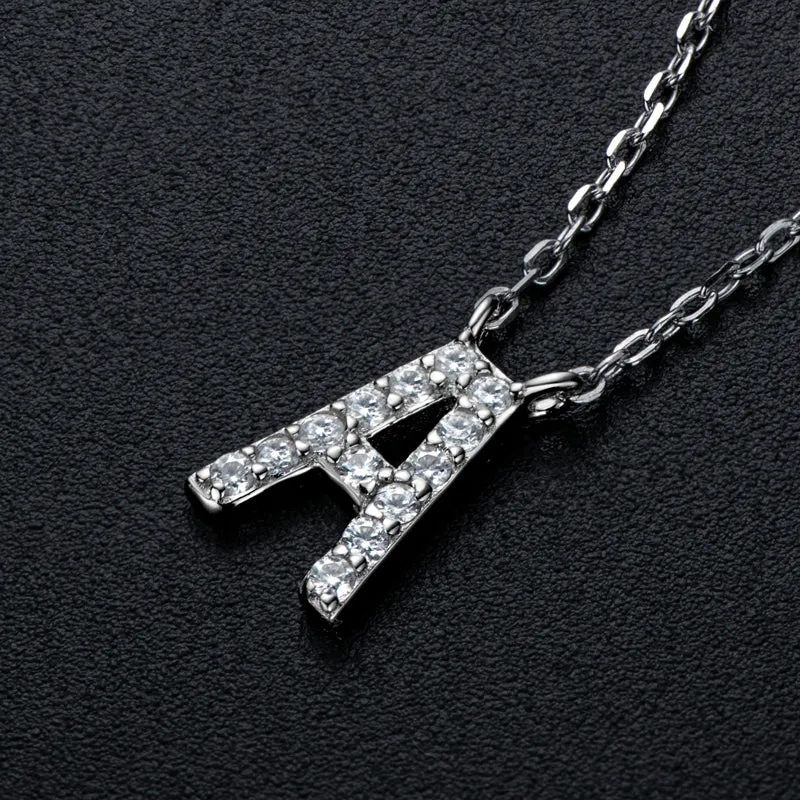 Micro Pave 1.4mm Round Moissanite A-Z Initial Alphabet Necklace