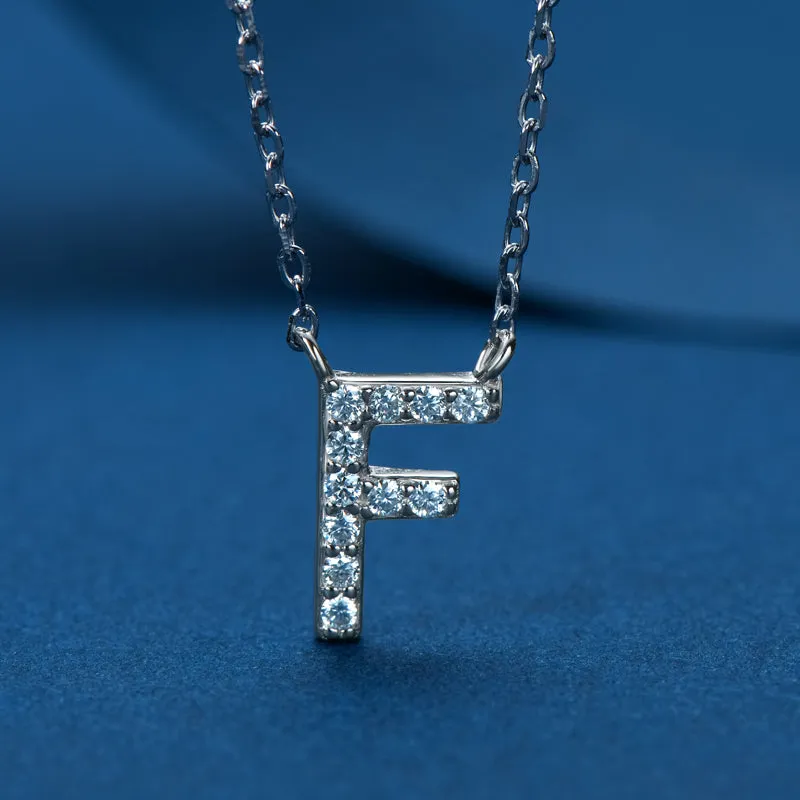 Micro Pave 1.4mm Round Moissanite A-Z Initial Alphabet Necklace