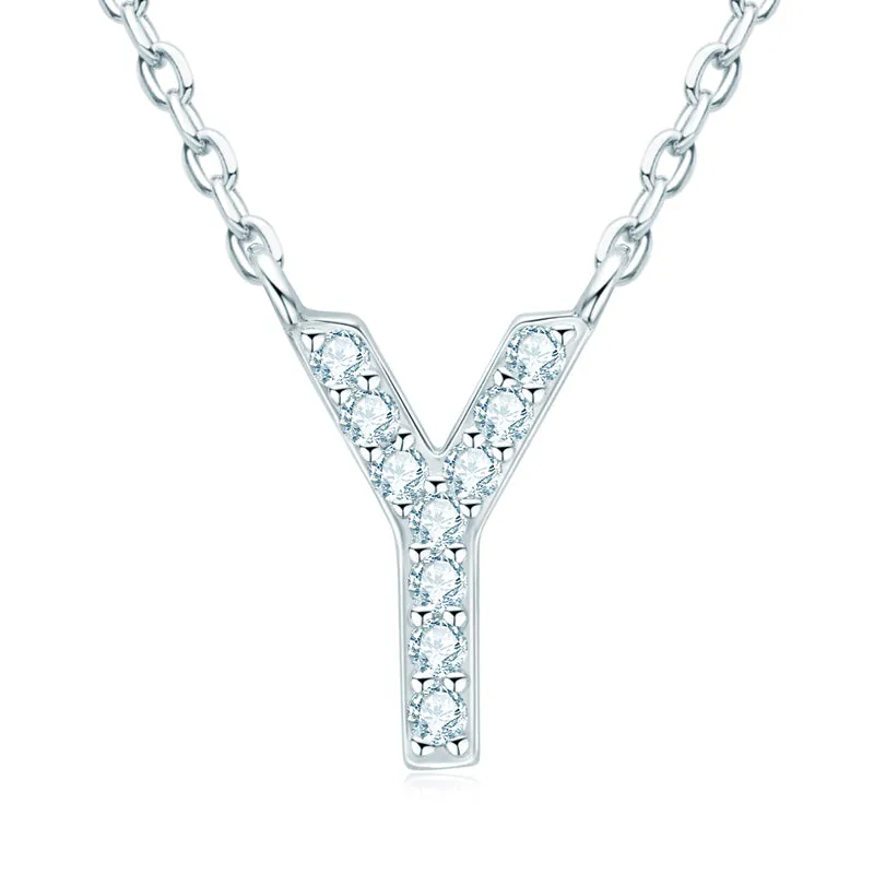 Micro Pave 1.4mm Round Moissanite A-Z Initial Alphabet Necklace