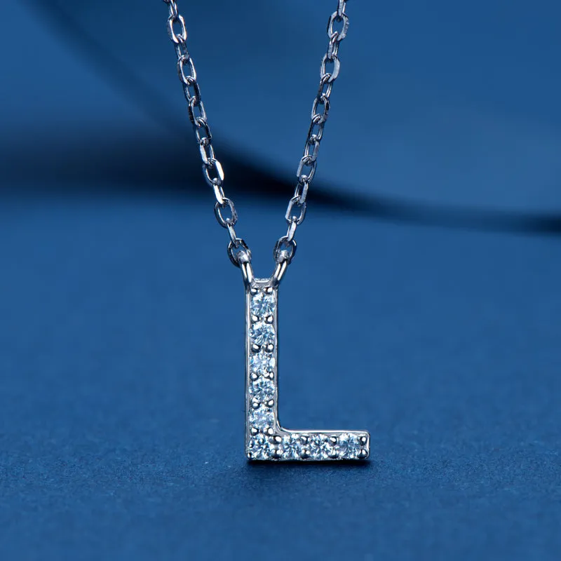 Micro Pave 1.4mm Round Moissanite A-Z Initial Alphabet Necklace