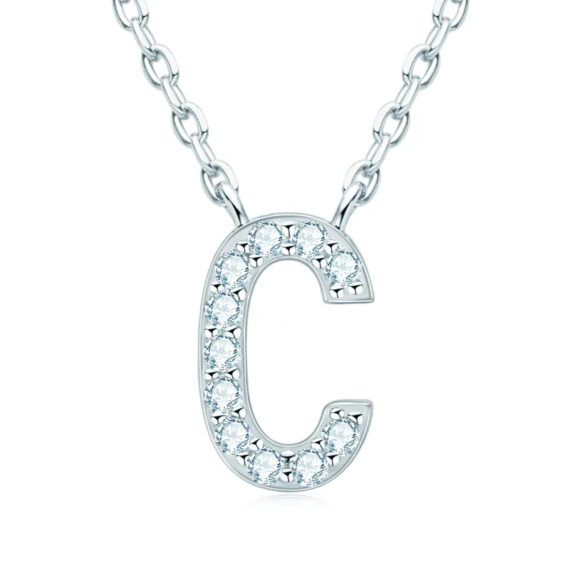 Micro Pave 1.4mm Round Moissanite A-Z Initial Alphabet Necklace