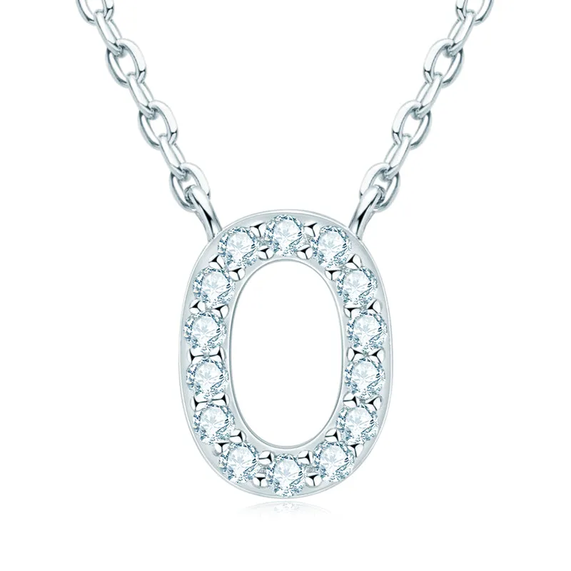 Micro Pave 1.4mm Round Moissanite A-Z Initial Alphabet Necklace