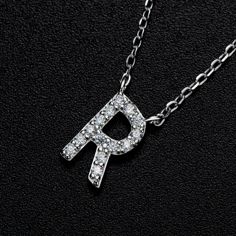 Micro Pave 1.4mm Round Moissanite A-Z Initial Alphabet Necklace