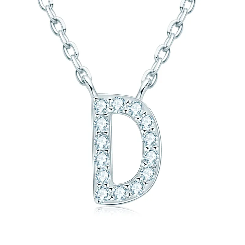 Micro Pave 1.4mm Round Moissanite A-Z Initial Alphabet Necklace