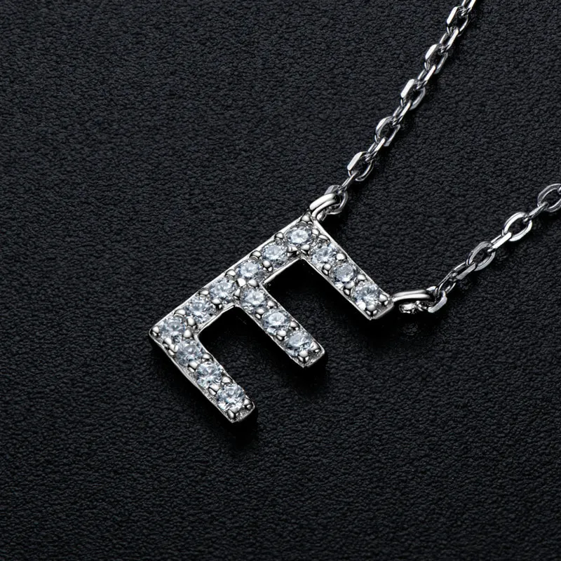 Micro Pave 1.4mm Round Moissanite A-Z Initial Alphabet Necklace