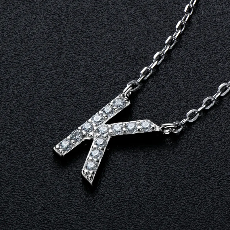 Micro Pave 1.4mm Round Moissanite A-Z Initial Alphabet Necklace