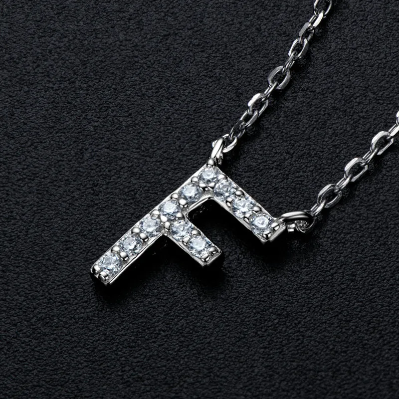 Micro Pave 1.4mm Round Moissanite A-Z Initial Alphabet Necklace