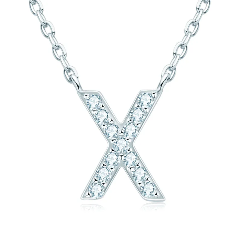 Micro Pave 1.4mm Round Moissanite A-Z Initial Alphabet Necklace