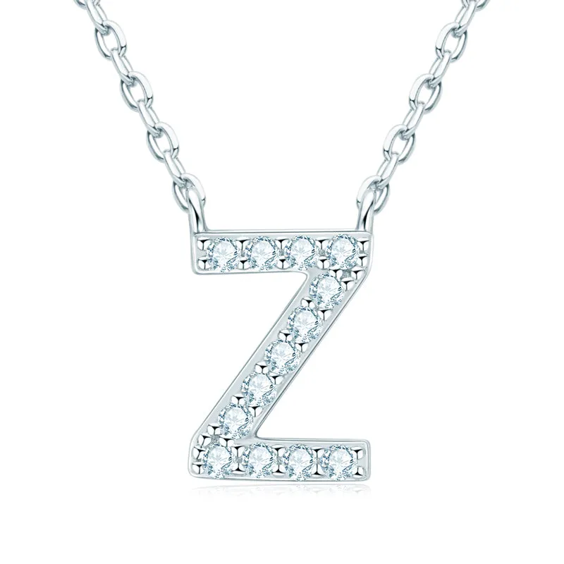 Micro Pave 1.4mm Round Moissanite A-Z Initial Alphabet Necklace