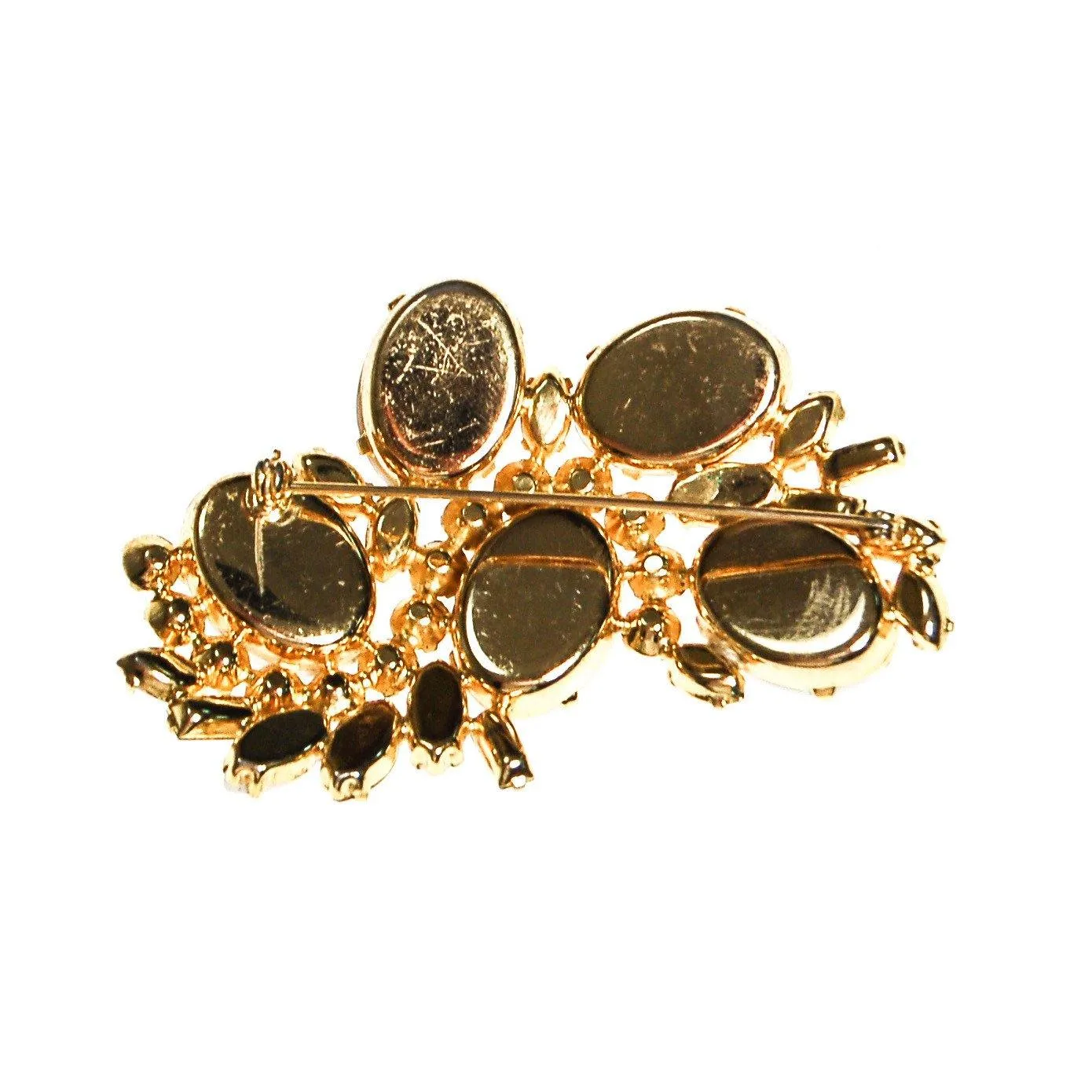 Milk Glass Cabochon and Rhinestone Brooch