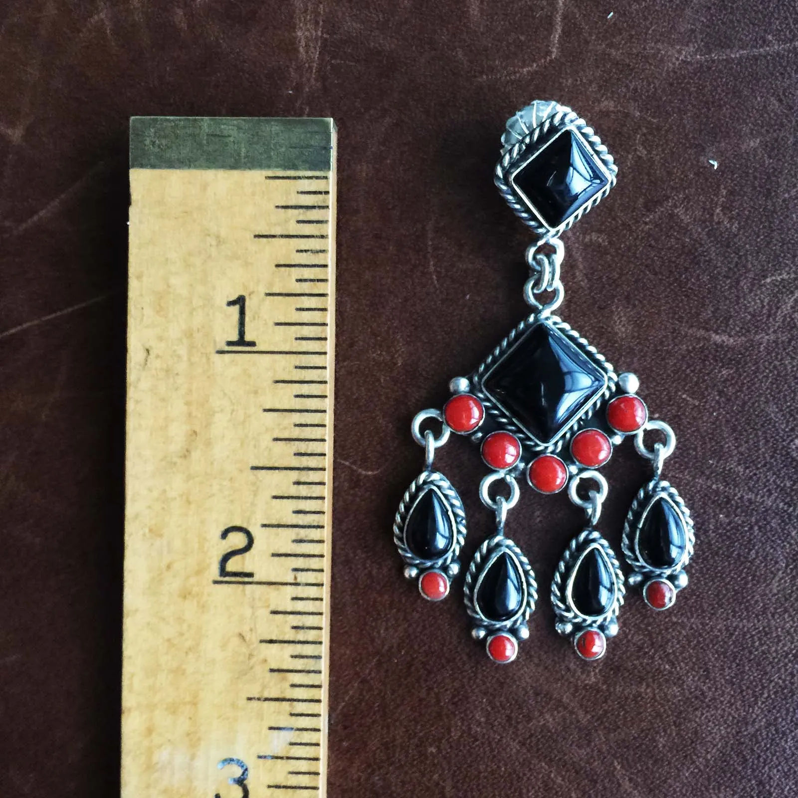 Mini Clustered 3.8 Carat Red Coral with Black Onyx Chandelier Earrings