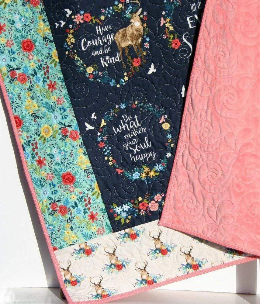 Minky Baby Blanket, Girl Baby Quilt, Personalized with Name, Handmade Gifts, Baby Shower Ideas, Coral Navy Blue Infant Toddler Woodland Deer