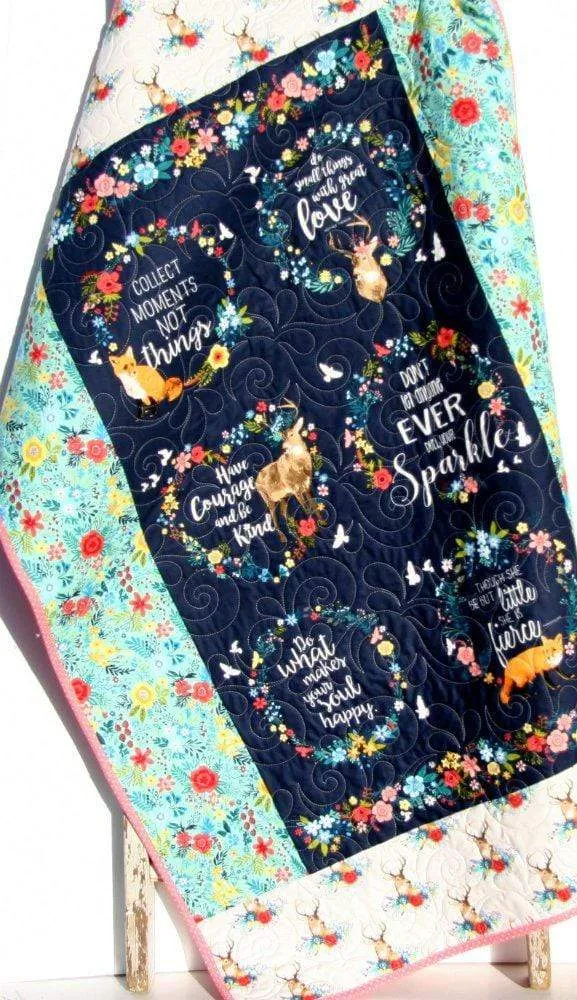 Minky Baby Blanket, Girl Baby Quilt, Personalized with Name, Handmade Gifts, Baby Shower Ideas, Coral Navy Blue Infant Toddler Woodland Deer