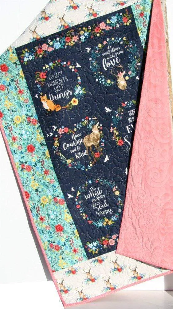 Minky Baby Blanket, Girl Baby Quilt, Personalized with Name, Handmade Gifts, Baby Shower Ideas, Coral Navy Blue Infant Toddler Woodland Deer
