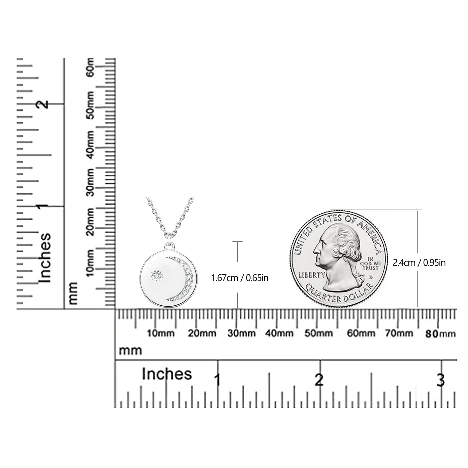 Moon & Star Round Cut Moissanite Coin Disc Pendant Necklace