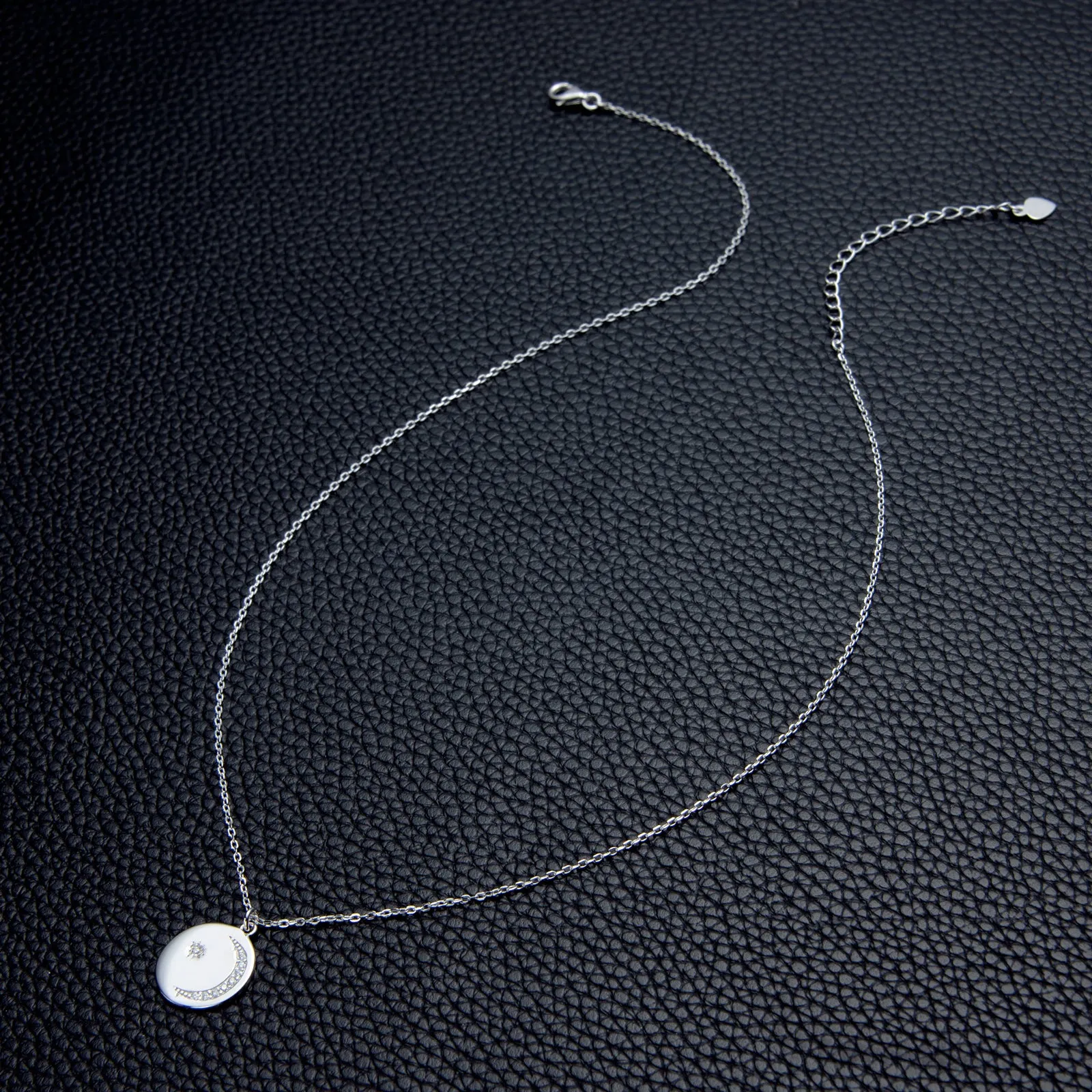 Moon & Star Round Cut Moissanite Coin Disc Pendant Necklace