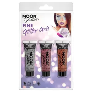 Moon Glitter Classic Fine Glitter Gel, Silver, Pink, Copper Bronze