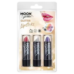 Moon Glitter Holographic Glitter Lipstick, Red, Silver, Purple
