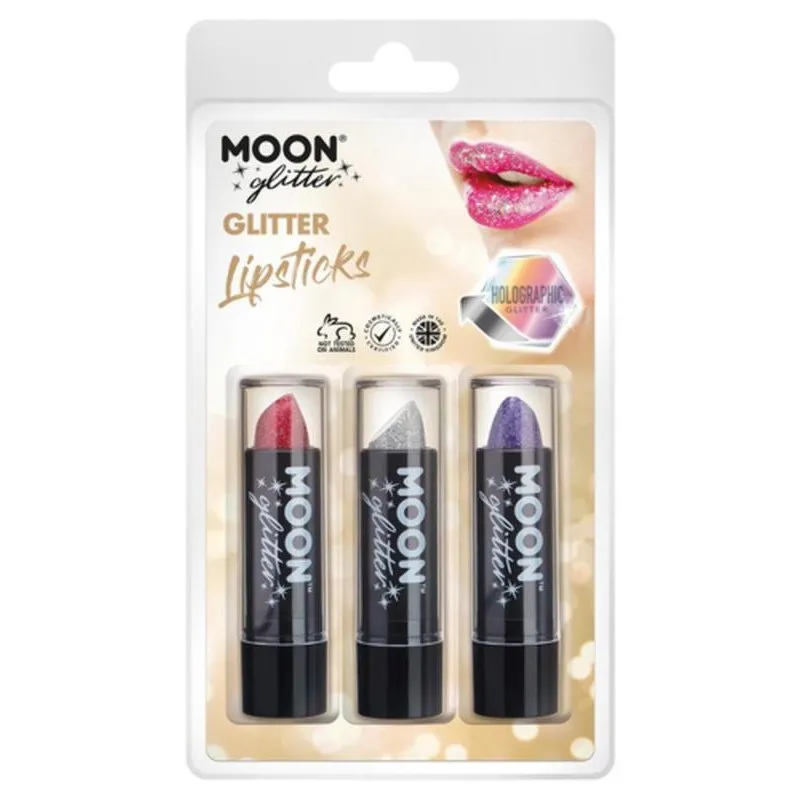 Moon Glitter Holographic Glitter Lipstick, Red, Silver, Purple