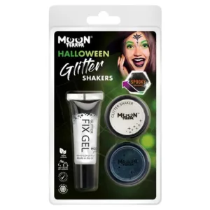 Moon Terror Halloween Glitter Shakers, White, Black