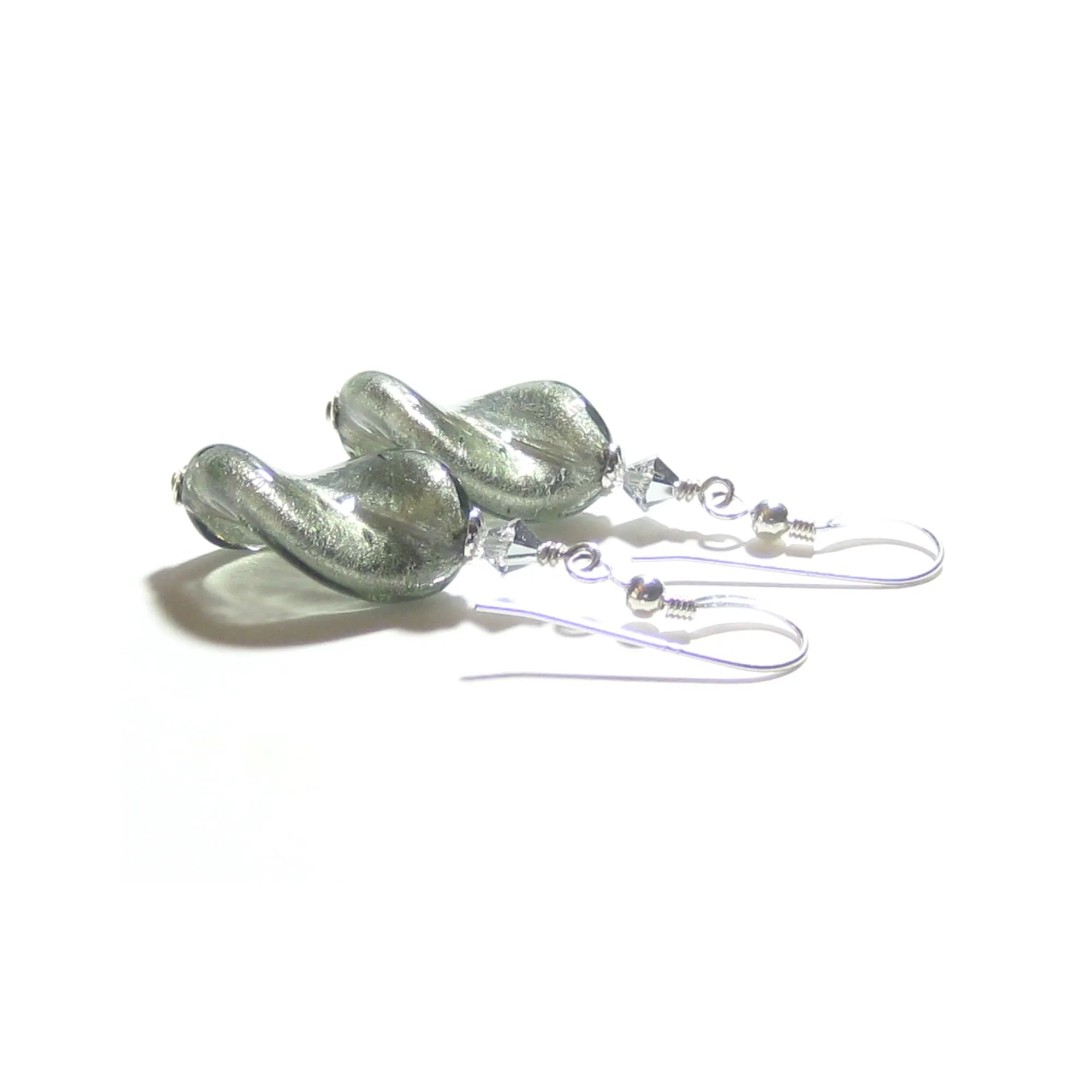 Murano Glass Grey Twist Sterling Silver Earrings