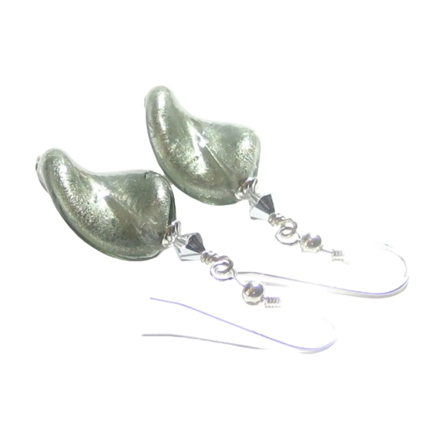 Murano Glass Grey Twist Sterling Silver Earrings