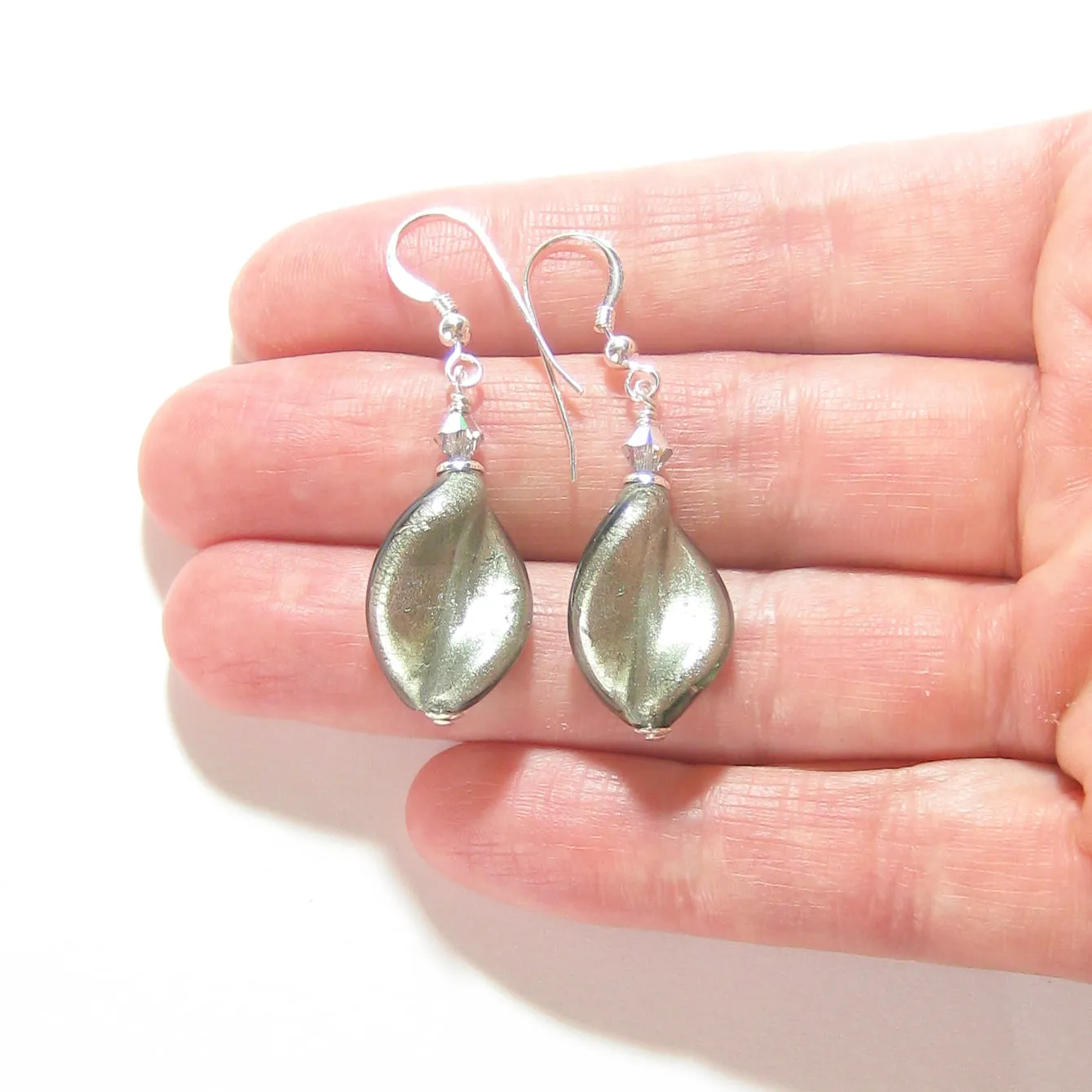 Murano Glass Grey Twist Sterling Silver Earrings