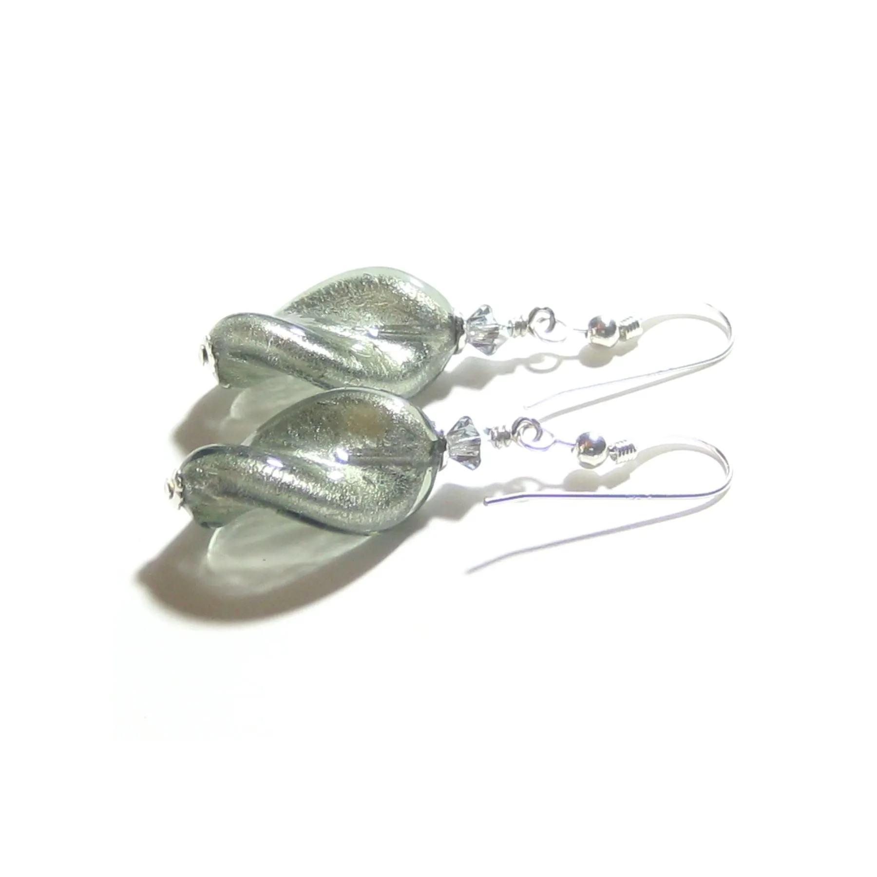 Murano Glass Grey Twist Sterling Silver Earrings