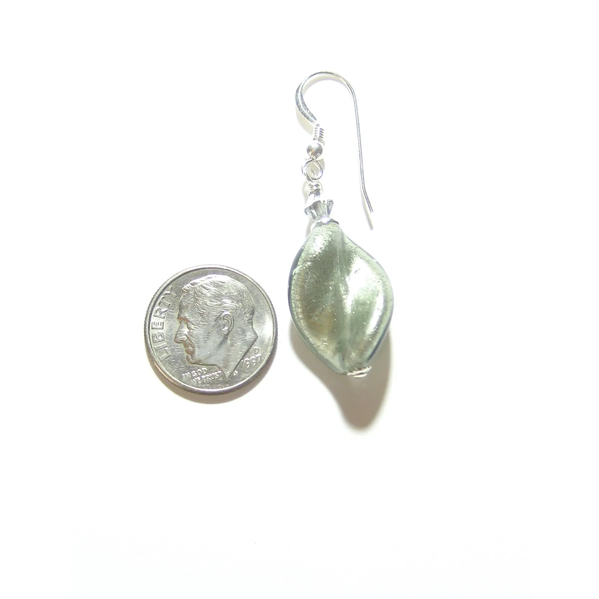 Murano Glass Grey Twist Sterling Silver Earrings