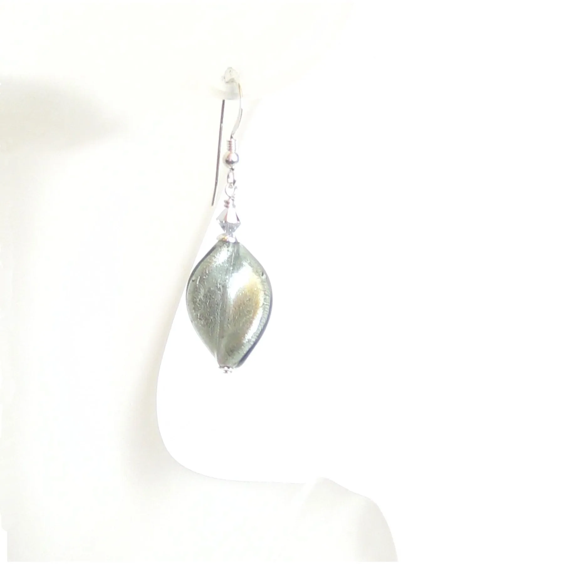 Murano Glass Grey Twist Sterling Silver Earrings