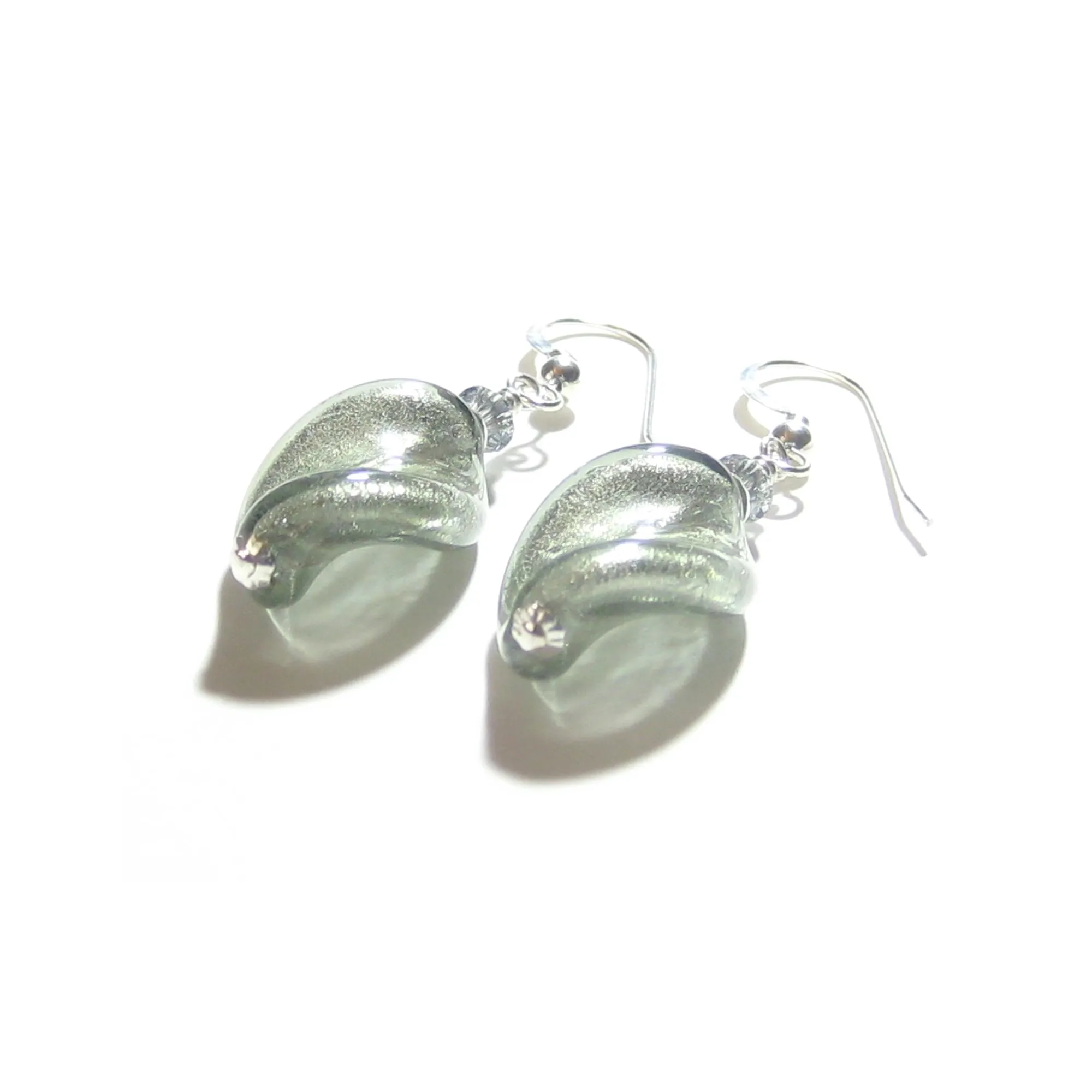 Murano Glass Grey Twist Sterling Silver Earrings