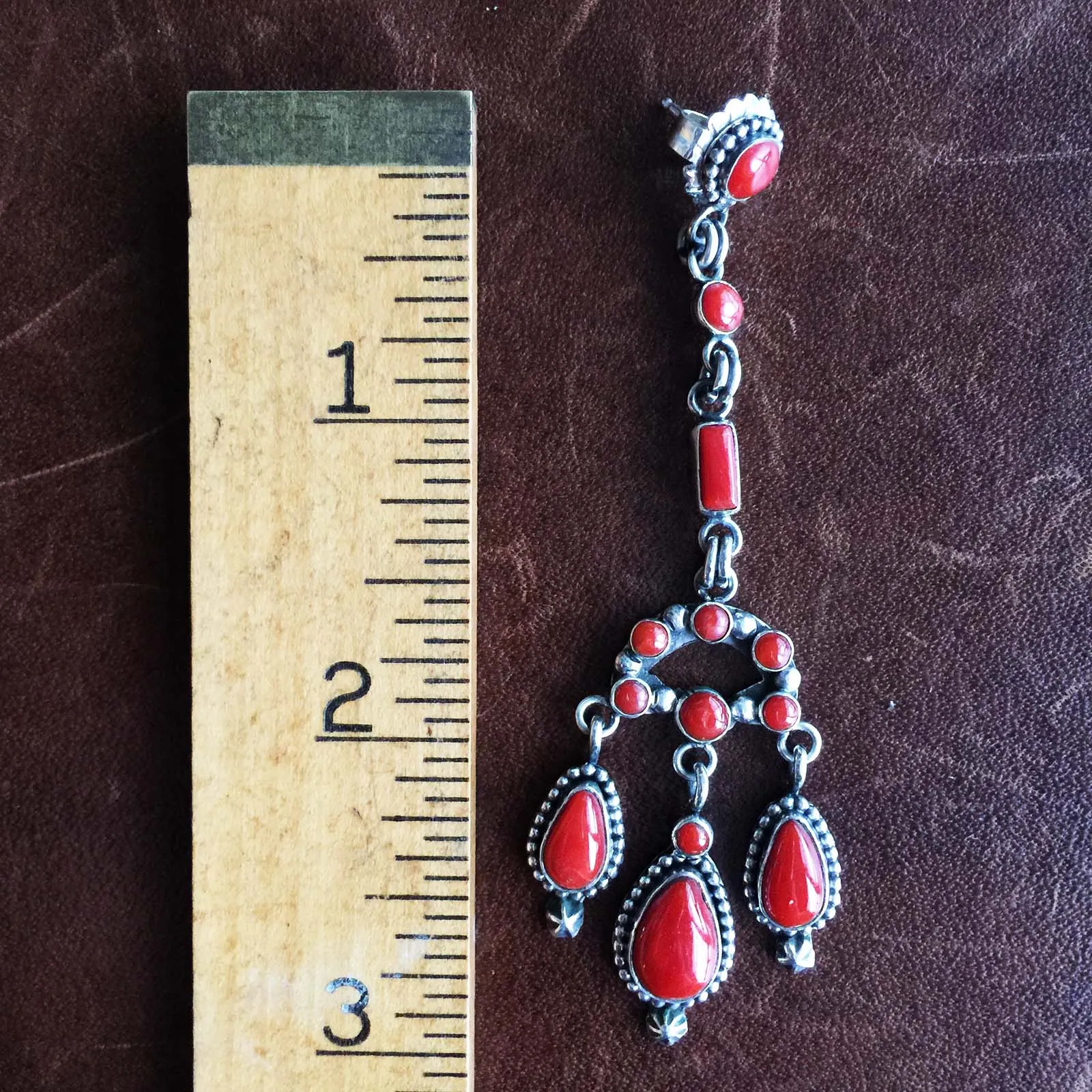 Navajo Handmade Mini Clustered 11.2 Carat Red Coral Dangle Earrings