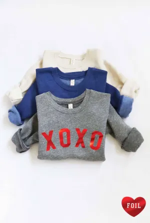 Oat Collective Children's XOXO FOIL Toddler Unisex Graphic Sweatshirt Top in Dark Grey